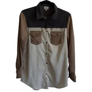 BKE Buckle Womens Colorblock Button Down Shirt Black Brown Tan XS EUC Western